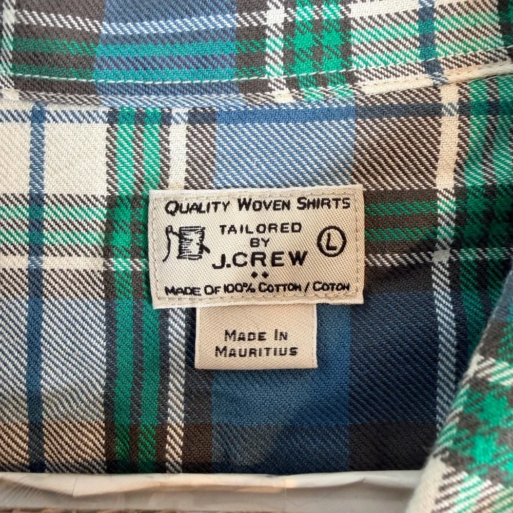 Vintage J Crew‎ Tailored Woven Shirts Blue Green Plaid Cotton Button Up Size L
